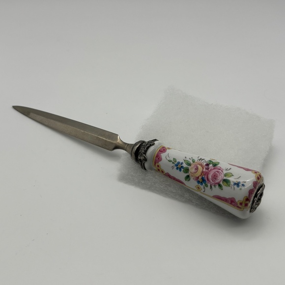 Limoges France Antique Porcelain Handpainted Letter Knife Matches Inkwell Marked - Picture 2 of 12